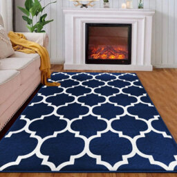 Ameha Printed Rugs Ava Navy Bedroom Carpet Hallway Non Slip Geometric Moroccan Trellis Pattern Rug 120 X 170 Cm - thumbnail 4