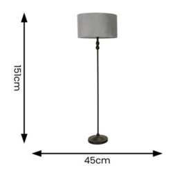 Valuelights Maggie Black Metal Candlestick Floor Lamp With Grey Velvet Lamp Shade And Led Bulb - thumbnail 6