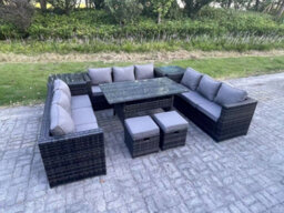 Fimous Pe Wicker Garden Furniture Rattan Sofa Set Patio Rectangular Dining Table With 2 Small Footstool 2 Side Table 11 Seater - thumbnail 3