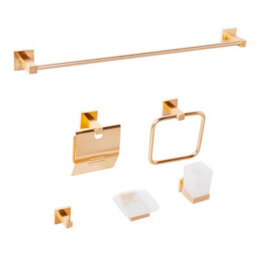 Beliani 6-Piece Bathroom Hardware Set Uvita With Towel Bars And Hooks Gold - thumbnail 1