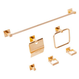 Beliani 6-Piece Bathroom Hardware Set Uvita With Towel Bars And Hooks Gold - thumbnail 4