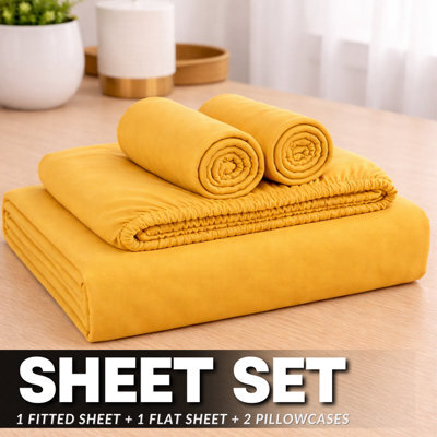 ARLinens Thermal Flannelette Sheet Set 100% Brushed Cotton 4Pc Fitted Flat Sheet Pillowcases