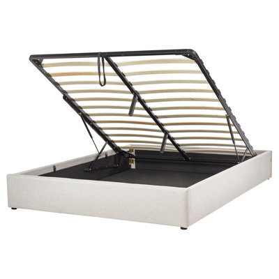 Beliani Ottoman Bed Without Headboard Dinan Fabric Off-White 160 X 200 Cm (Eu King Size) - image 1