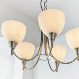 Anson Lighting Royal 5Lt Pendant Light Satin Chrome Plate And Matt Opal Glass - thumbnail 3