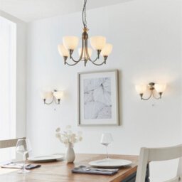 Anson Lighting Royal 5Lt Pendant Light Satin Chrome Plate And Matt Opal Glass - thumbnail 2