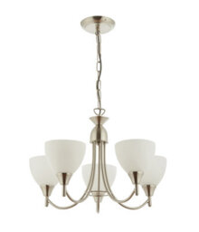 Anson Lighting Royal 5Lt Pendant Light Satin Chrome Plate And Matt Opal Glass - thumbnail 7