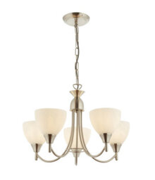 Anson Lighting Royal 5Lt Pendant Light Satin Chrome Plate And Matt Opal Glass