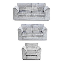 Furnishings For Less UK Crystal Crushed Velvet 3 Piece Sofa Set - 3 2 1  Silver - Full Back - thumbnail 1