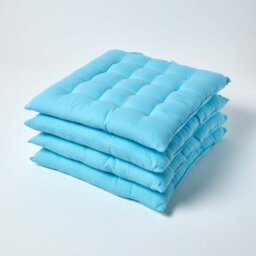 Homescapes Light Blue Seat Pads Or Cotton Chair Cushions 40X40 Cm, Set Of 4 Plain Chair Pads For Dining, Kitchen Or Outdoor