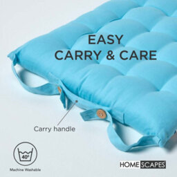 Homescapes Light Blue Seat Pads Or Cotton Chair Cushions 40X40 Cm, Set Of 4 Plain Chair Pads For Dining, Kitchen Or Outdoor - thumbnail 6