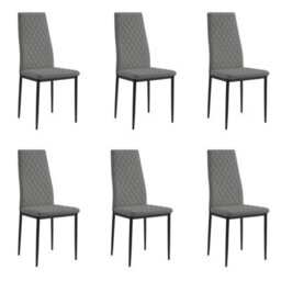 Home Detail Sona Faux Leather Dining Chair Set Of 6, Grey With Black Legs