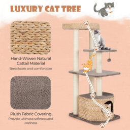 Costway Indoor Cat Tree 131Cm Cattail Cat Tower W/ Sisal Scratching Posts - thumbnail 9