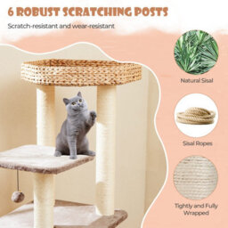 Costway Indoor Cat Tree 131Cm Cattail Cat Tower W/ Sisal Scratching Posts - thumbnail 7