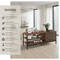 Tectake Tv Stand Durban - Lowboard Cabinet With 3 Shelves, Cupboard Section With Door 110 Cm - Industrial Wood Dark, Rustic - thumbnail 2