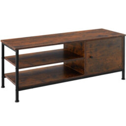 Tectake Tv Stand Durban - Lowboard Cabinet With 3 Shelves, Cupboard Section With Door 110 Cm - Industrial Wood Dark, Rustic - thumbnail 1