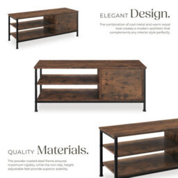 Tectake Tv Stand Durban - Lowboard Cabinet With 3 Shelves, Cupboard Section With Door 110 Cm - Industrial Wood Dark, Rustic - thumbnail 3