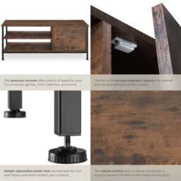 Tectake Tv Stand Durban - Lowboard Cabinet With 3 Shelves, Cupboard Section With Door 110 Cm - Industrial Wood Dark, Rustic - thumbnail 5