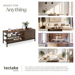 Tectake Tv Stand Durban - Lowboard Cabinet With 3 Shelves, Cupboard Section With Door 110 Cm - Industrial Wood Dark, Rustic - thumbnail 7