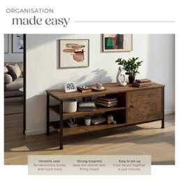 Tectake Tv Stand Durban - Lowboard Cabinet With 3 Shelves, Cupboard Section With Door 110 Cm - Industrial Wood Dark, Rustic - thumbnail 4