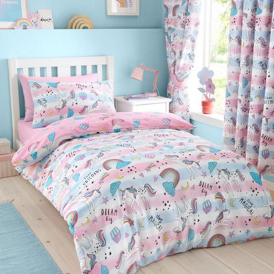 Portfolio Home Dreamy Unicorns Pink Duvet Cover Set Unicorn Themed Single Bedding Set - image 1
