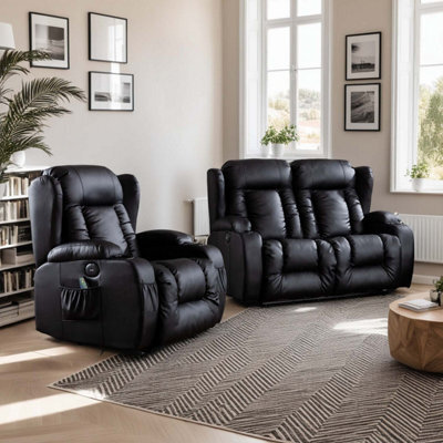 More4Homes Caesar Electric Recliner Bonded Leather 1+2 Seater Sofa Set (Black) - image 1