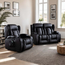 More4Homes Caesar Electric Recliner Bonded Leather 1+2 Seater Sofa Set (Black)