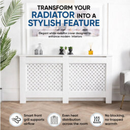 Home Treats Wooden Radiator Cover White Criss Cross Design Large 82 Cm X 152 Cm - thumbnail 4