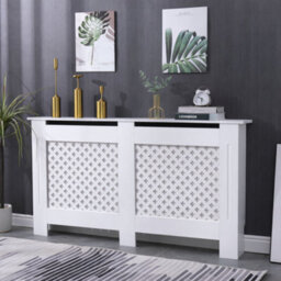 Home Treats Wooden Radiator Cover White Criss Cross Design Large 82 Cm X 152 Cm - thumbnail 1