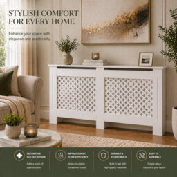 Home Treats Wooden Radiator Cover White Criss Cross Design Large 82 Cm X 152 Cm - thumbnail 2