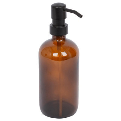 Harbour Housewares 500Ml Glass Soap Dispenser - Amber Bathroom Kitchen Spa Refillable Hand Wash Or Lotion Bottle With Pump - image 1