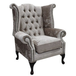 Chesterfield High Back Wing Chair Shimmer Mink Velvet In Queen Anne Style - thumbnail 1