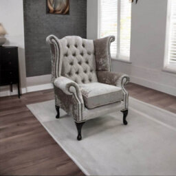 Chesterfield High Back Wing Chair Shimmer Mink Velvet In Queen Anne Style - thumbnail 3