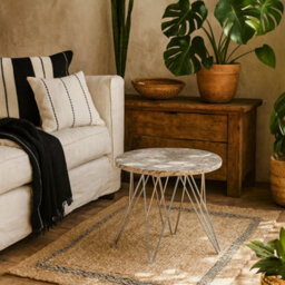 Wyld Haus Alba Round Side Table, Grey Brown Spider Marble Top, Chromed Wire Legs - thumbnail 1
