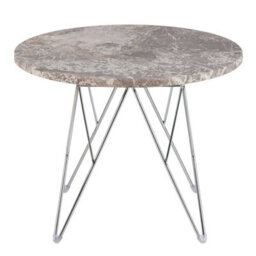 Wyld Haus Alba Round Side Table, Grey Brown Spider Marble Top, Chromed Wire Legs - thumbnail 4
