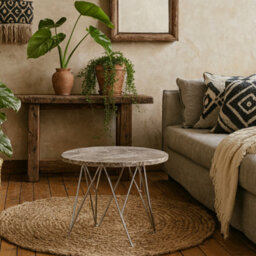 Wyld Haus Alba Round Side Table, Grey Brown Spider Marble Top, Chromed Wire Legs - thumbnail 2