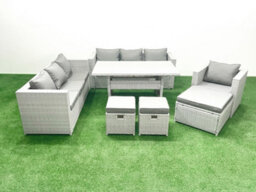 Fimous 7 Pieces Outdoor Rattan Sofa Set Cushions Patio Garden Furniture Sets Armchair Dining Table 3 Stools - thumbnail 2