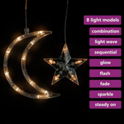 Berkfield Star And Moon Fairy Lights Remote Control 138 Led Warm White - thumbnail 4