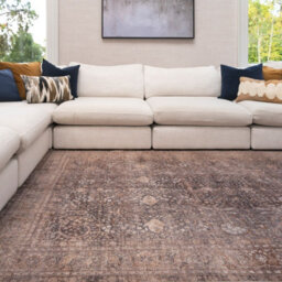 Loomed Traditional Design Cotton Chenille Rug Beige Brown Machine Washable 200Cm X 290Cm - thumbnail 1