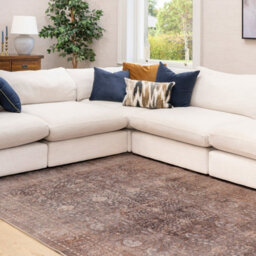 Loomed Traditional Design Cotton Chenille Rug Beige Brown Machine Washable 200Cm X 290Cm - thumbnail 2