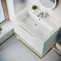 Nes Home 800mm Wall Hung Green Drawers Basin Vanity Brushed Brass Frame & Handle - thumbnail 4
