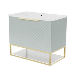 Nes Home 800mm Wall Hung Green Drawers Basin Vanity Brushed Brass Frame & Handle - thumbnail 7