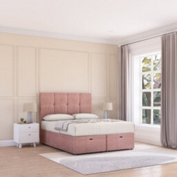 Sloomy Jasmine End Lift Ottoman Bed 6Ft With Sprung Memory Mattress - Pink Plush & Headboard- Super King - thumbnail 2