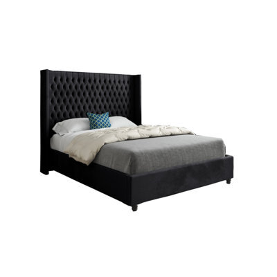 Serenova Straight Winged Upholstered Soft Velvet Designer Bed Frame - image 1