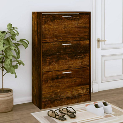 Berkfield Shoe Cabinet Smoked Oak 63X24X103 Cm Engineered Wood - image 1