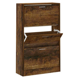 Berkfield Shoe Cabinet Smoked Oak 63X24X103 Cm Engineered Wood - thumbnail 2