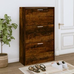 Berkfield Shoe Cabinet Smoked Oak 63X24X103 Cm Engineered Wood - thumbnail 1