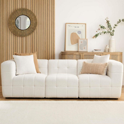 3 Seater Sofa Settee White Boucle Teddy Fabric Birlea Cloud - image 1