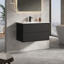 Banyetti Venti 800mm Wall Hung Vanity Unit With Athena Basin - Matt Black - thumbnail 2