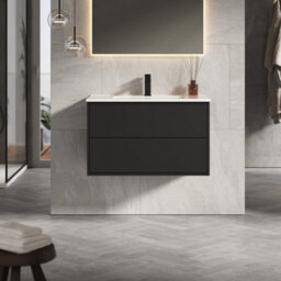 Banyetti Venti 800mm Wall Hung Vanity Unit With Athena Basin - Matt Black - thumbnail 1
