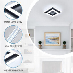 Pheashine Modern Square Led Ceiling Light 30W 3300Lm 6500K Cool White Acrylic Black - thumbnail 3